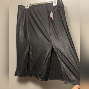 Shiny Black Women's Split Leg Mini Skirt L New